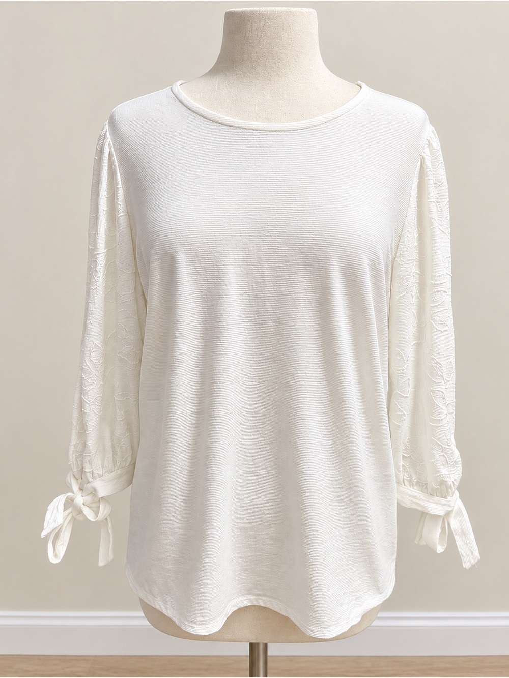 Cato Ivory Lace-Sleeve Long Sleeve Top